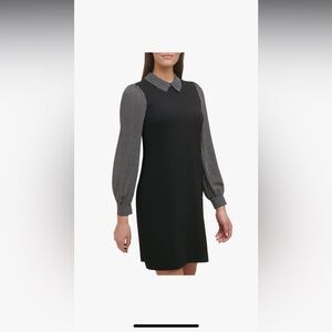 Tommy Hilfiger women’s dress sz 16, black w sheer polka dot sleeves and collar.